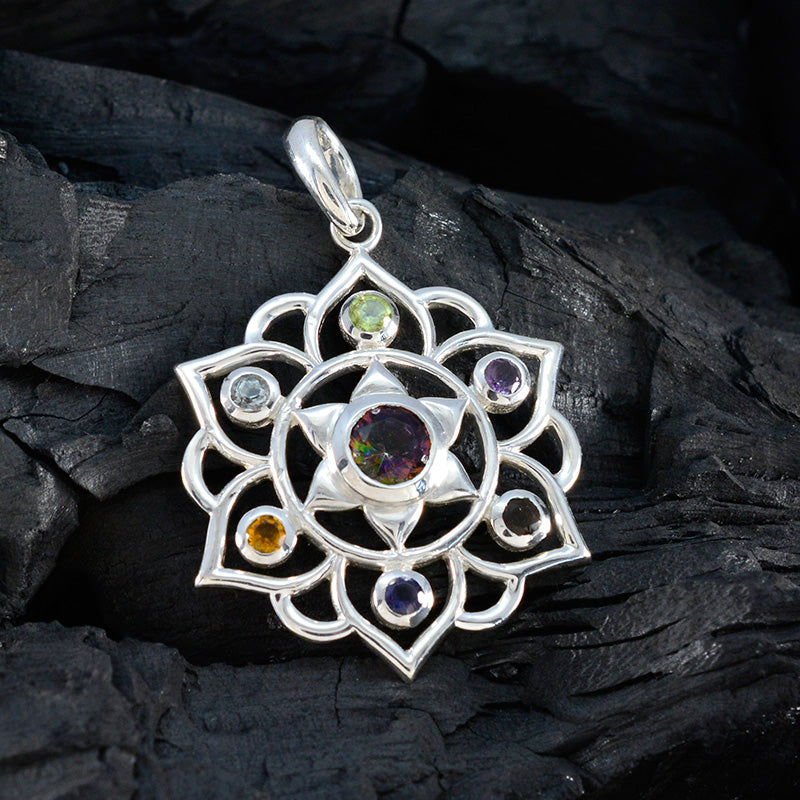 Multi Stone Classic Turkish Silver Hepta Skylar Rope-Wire multicolor Pendant Jewelry