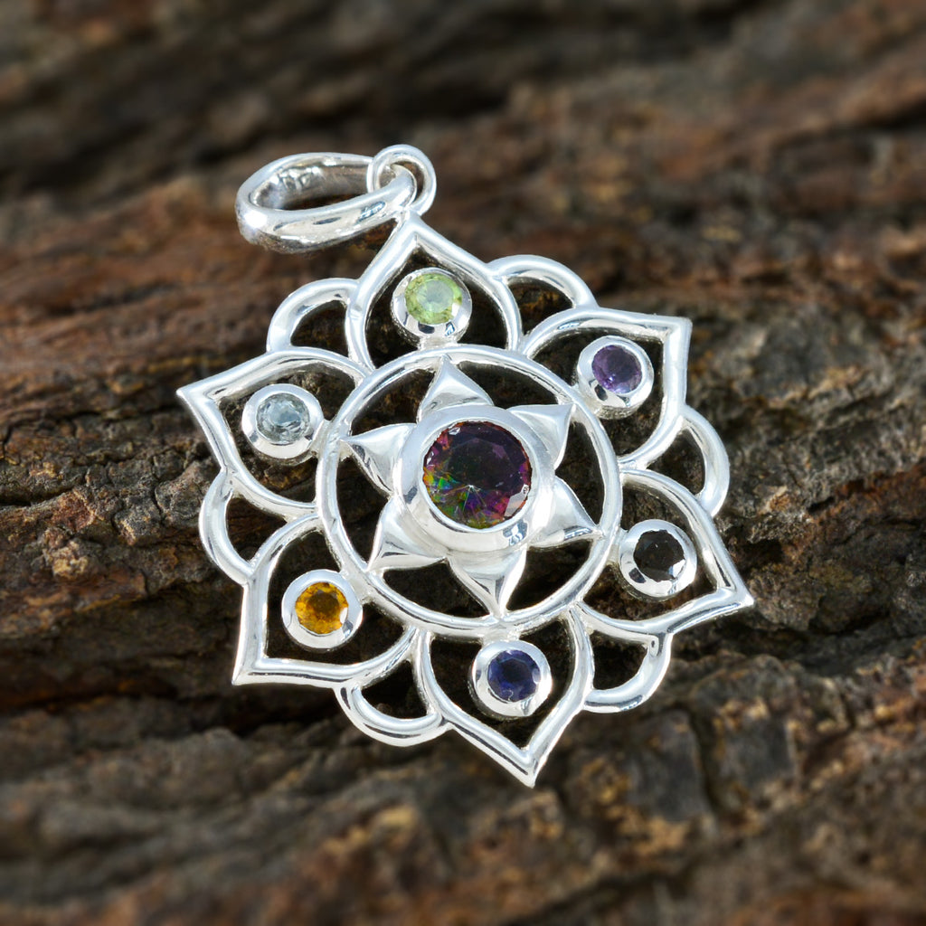 Multi Stone Classic Turkish Silver Hepta Skylar Rope-Wire multicolor Pendant Jewelry