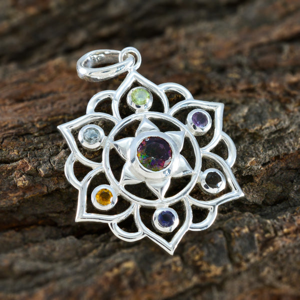 Multi Stone Classic Turkish Silver Hepta Skylar Rope-Wire multicolor Pendant Jewelry