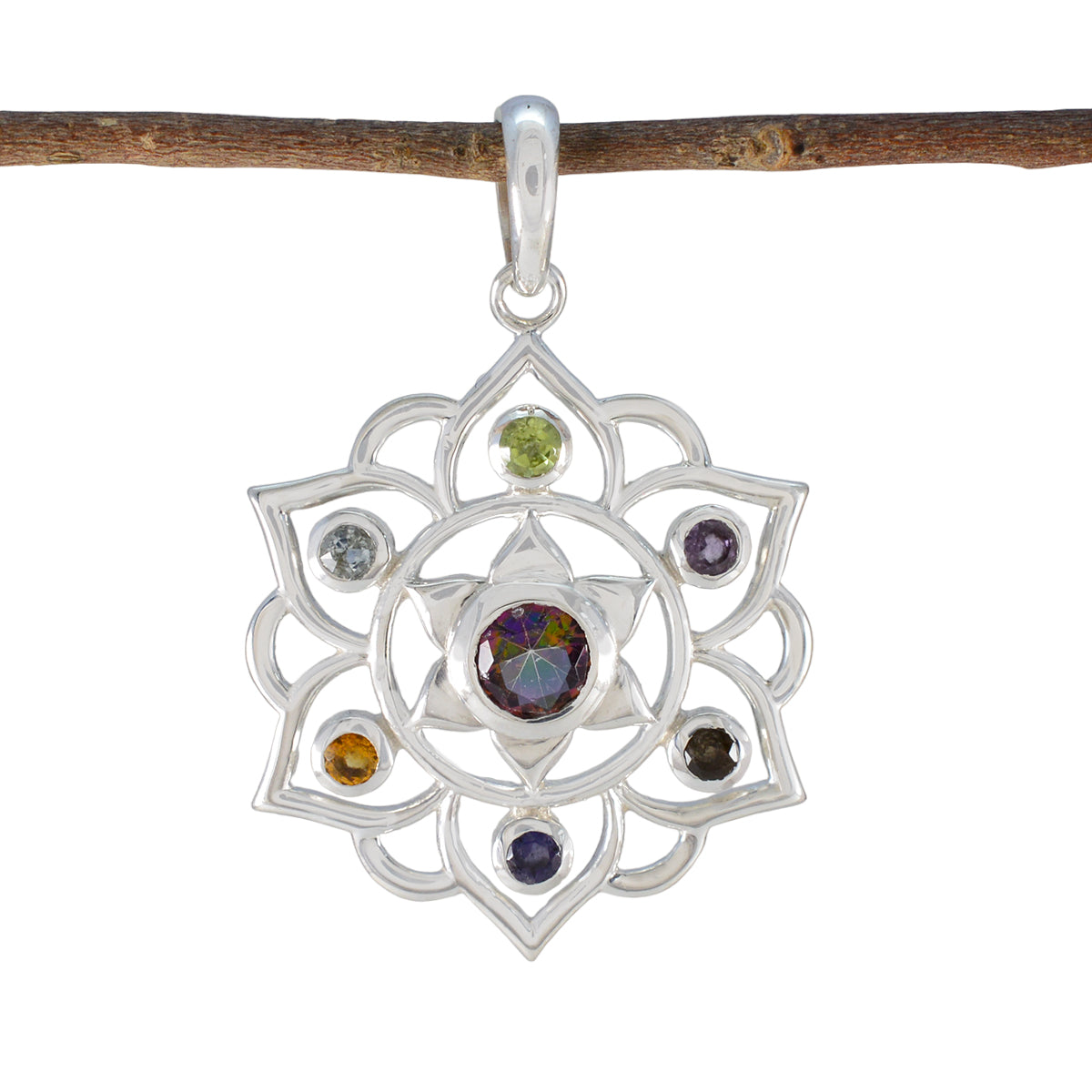 Multi Stone Classic Turkish Silver Hepta multicolor Pendant