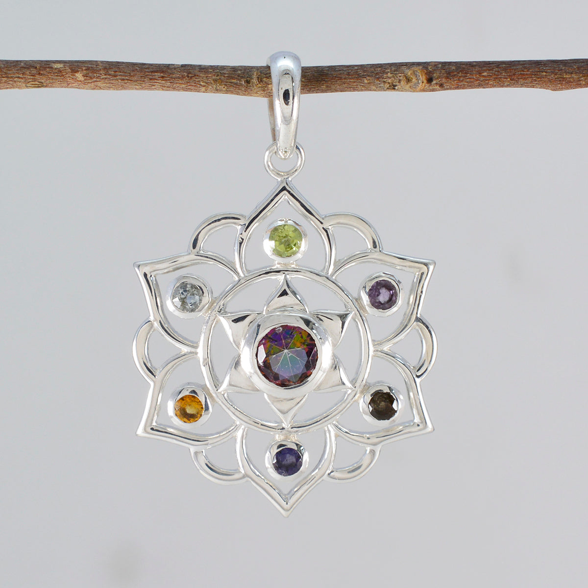 Klassischer türkischer Silber-Hepta-Skylar-Seildraht-Anhänger mit mehreren Steinen, mehrfarbig Zweitbild