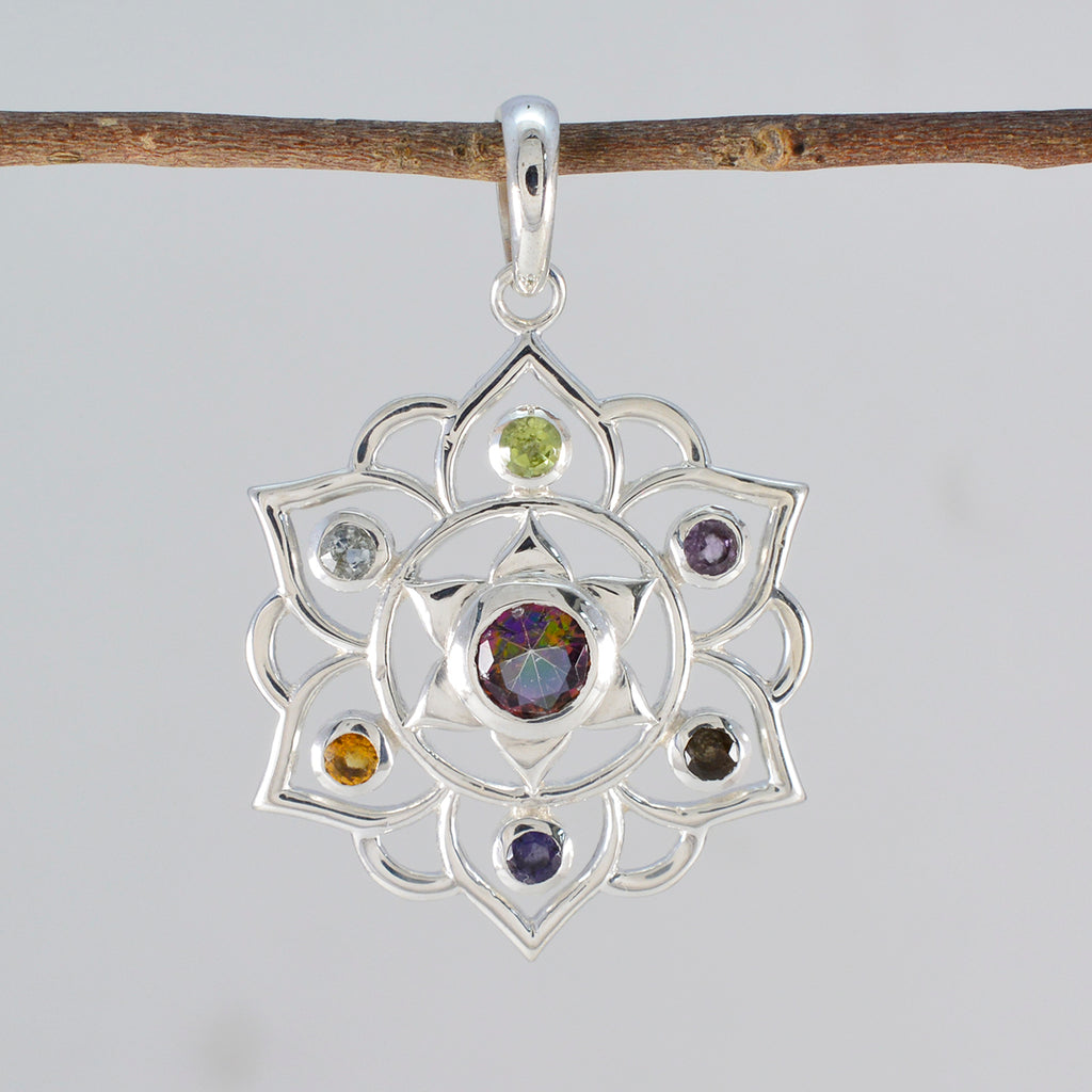 Multi Stone Classic Turkish Silver Hepta Skylar Rope-Wire multicolor Pendant Jewelry