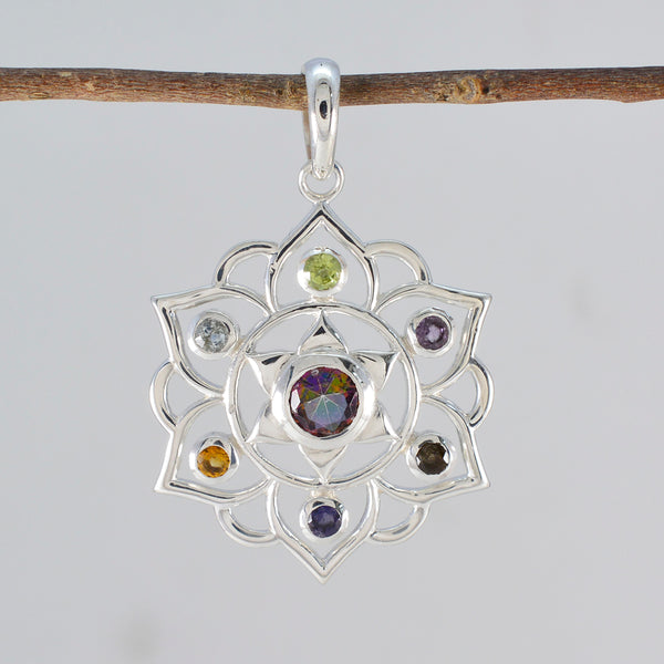 Multi Stone Classic Turkish Silver Hepta Skylar Rope-Wire multicolor Pendant Jewelry
