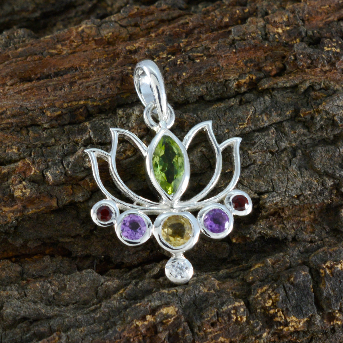 Multi Stone Dainty Latin American Sterling Silver Hepta Teresa Rope-Wire multicolor Pendant Jewellery Второстепенное изображение товара