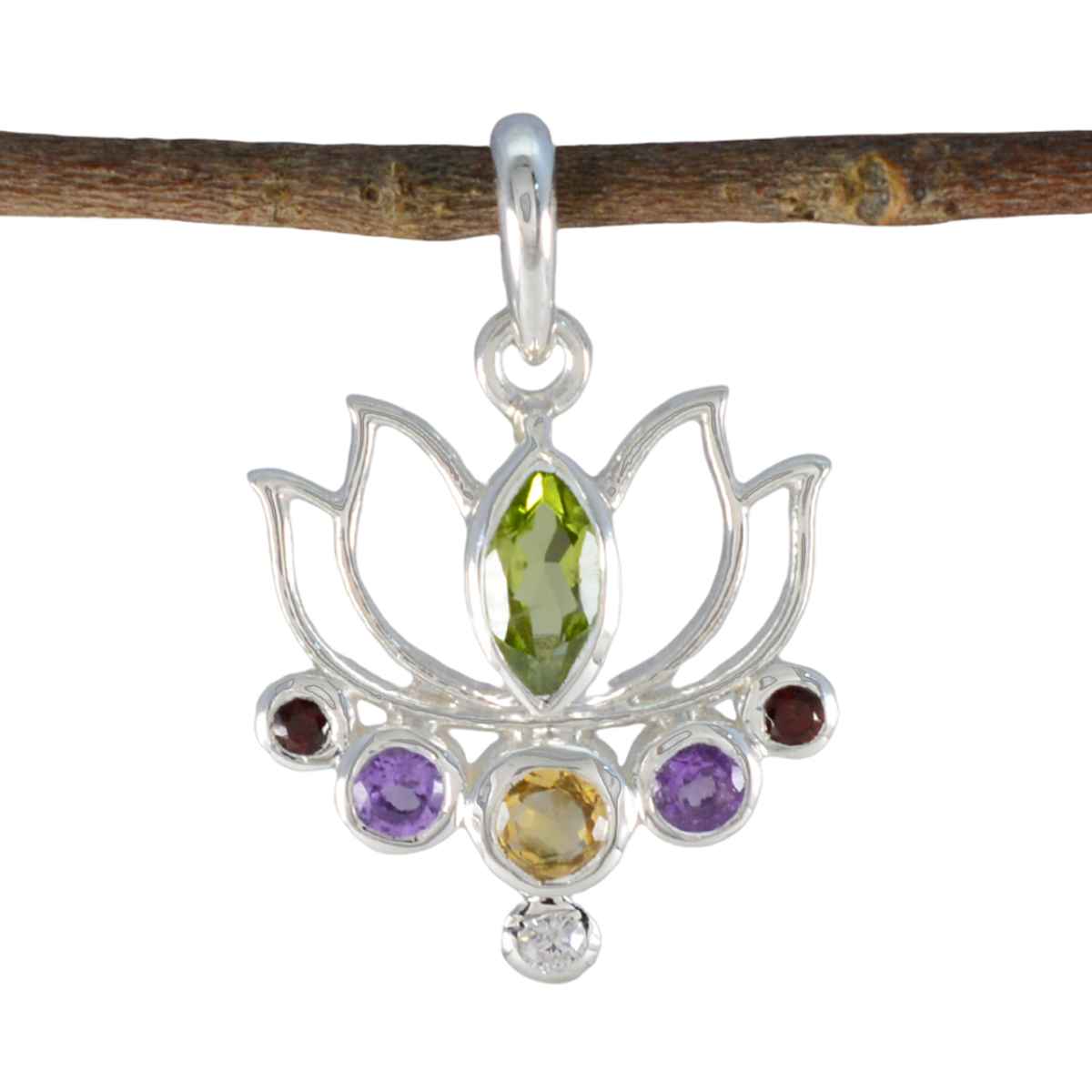 Multi Stone Dainty Latin American Sterling Silver Hepta multicolor Pendant Главное изображение товара