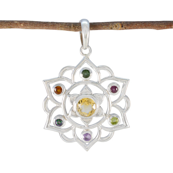 Multi Stone Classic American Sterling Silver Hepta multicolor Pendant