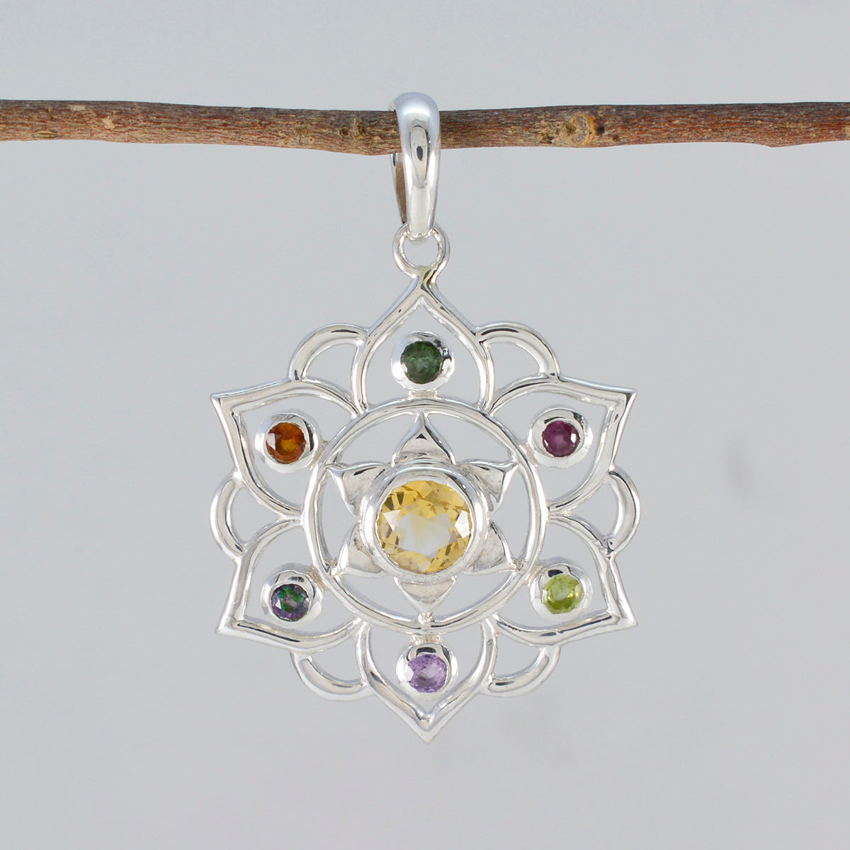 Multi Stone Classic American Sterling Silver Hepta Sofia Rope-Wire multicolor Pendant Jewellery Secondary image