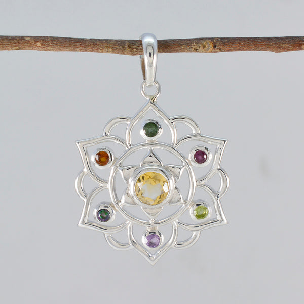マルチストーン クラシック アメリカン スターリングシルバー ヘプタ ソフィア ロープワイヤー マルチカラー ペンダント ジュエリー