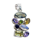 Multi Stone Chunky Latin American Sterling Silver multiple multicolor Pendant