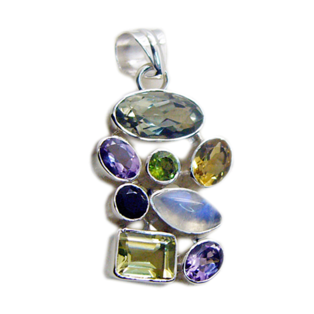 Multi Stone Chunky Latin American Sterling Silver multiple multicolor Pendant