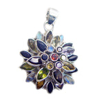 Multi Stone Chunky Turkish Sterling Silver multiple multicolor Pendant