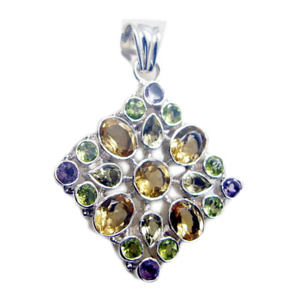 Multi Stone Chunky Russian 925 Silver multiple multicolor Pendant