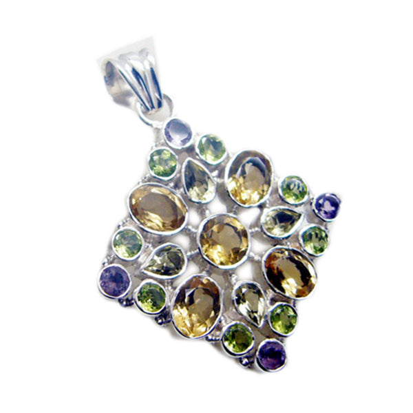 Multi Stone Chunky Russian 925 Silver multiple Yasmine Heritage multicolor Pendant Jewelry
