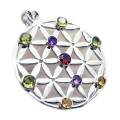 Multi Stone Statement German Sterling Silver Navratna multicolor Pendant