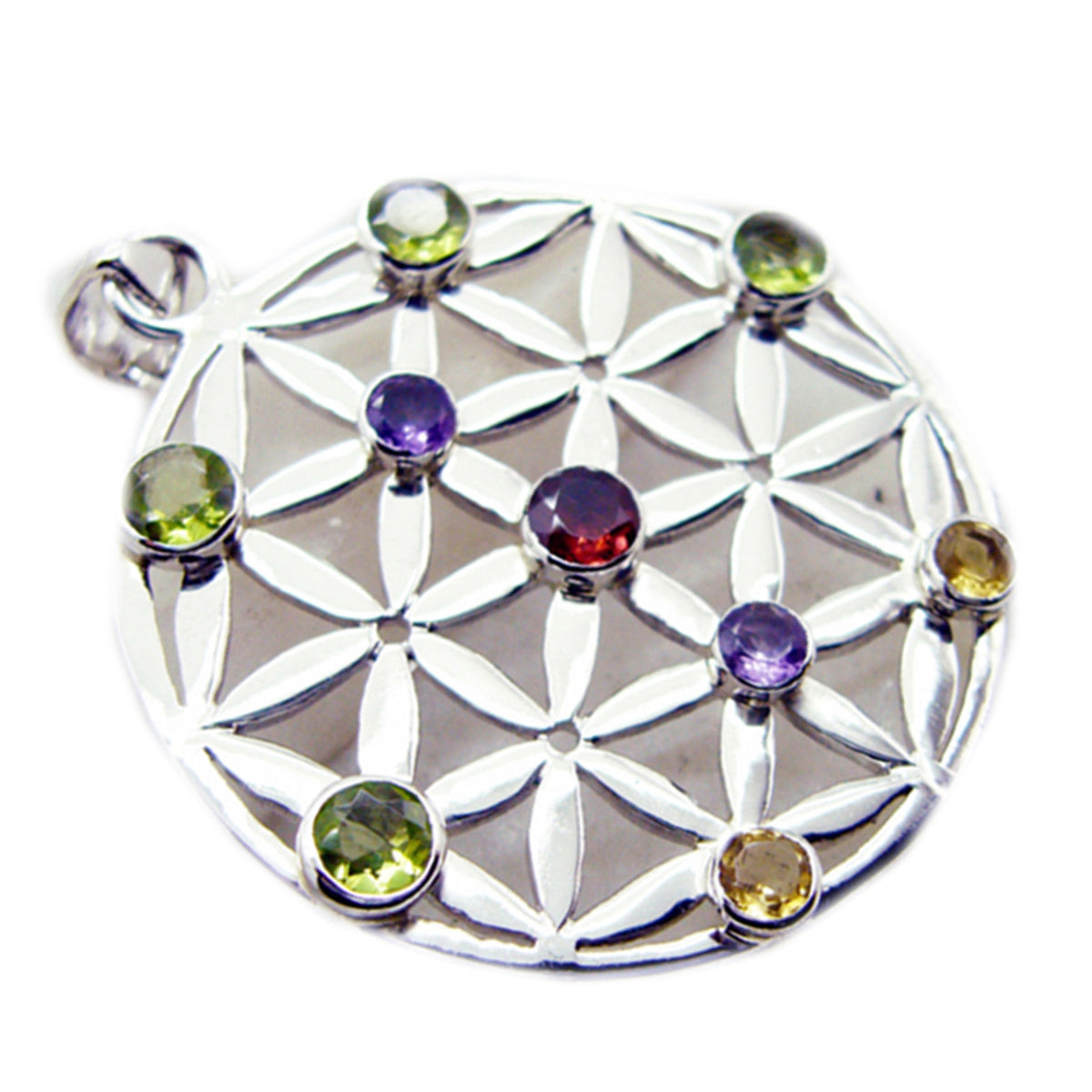 Multi Stone Statement German Sterling Silver Navratna Ines Geometric multicolor Pendant Jewellery