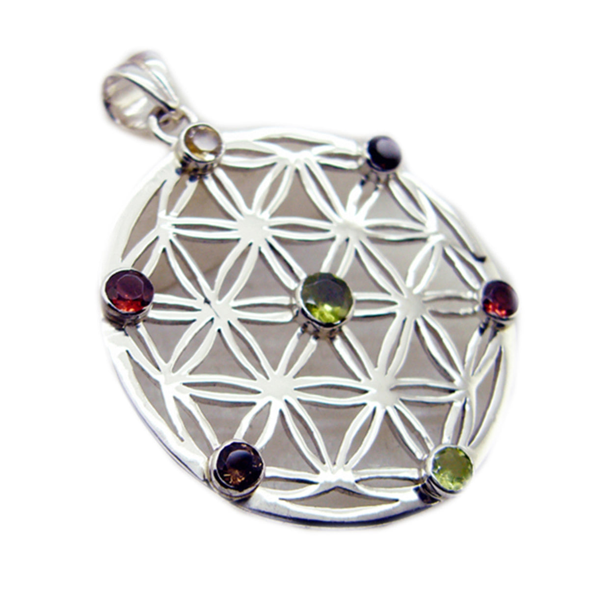 Multi Stone Statement German Sterling Silver multiple multicolor Pendant