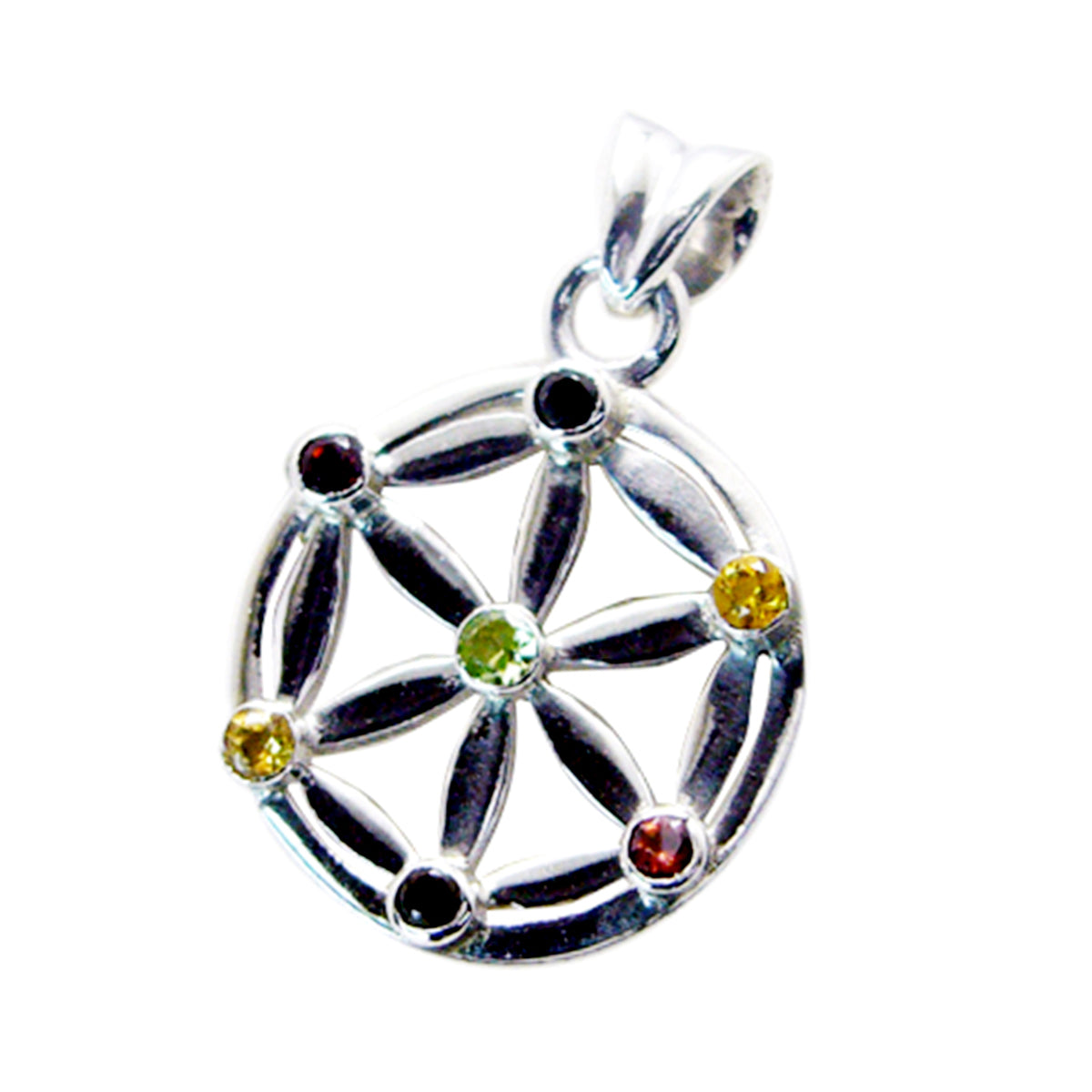 Multi Stone Featherlight French Silver multiple multicolor Pendant メイン画像