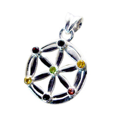 Multi Stone Featherlight French Silver multiple multicolor Pendant