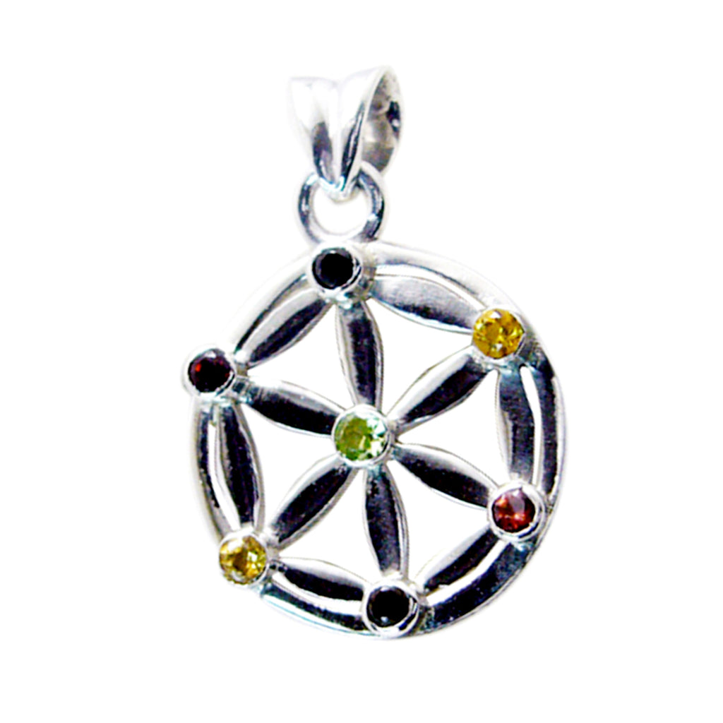 Multi Stone Featherlight French Silver multiple Maya antique multicolor Pendant Jewelry
