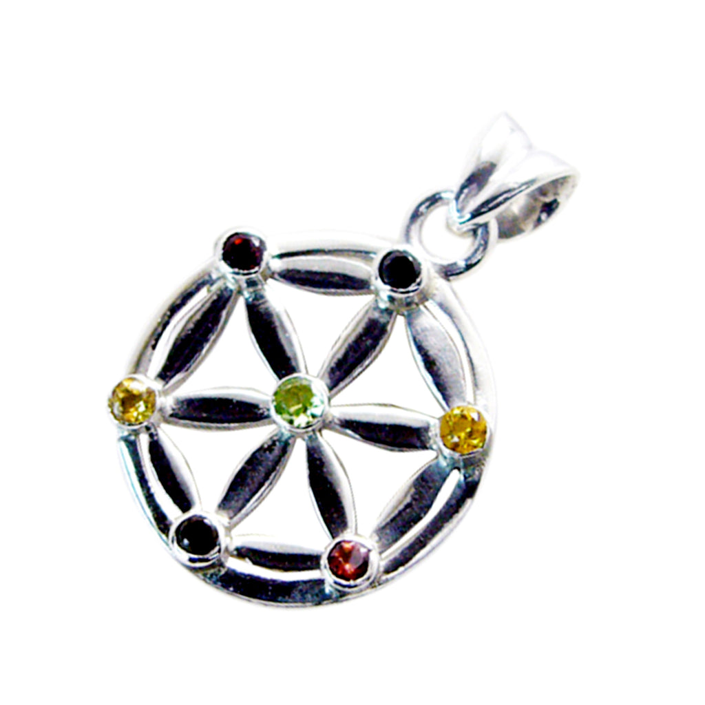 Multi Stone Featherlight French Silver multiple Maya antique multicolor Pendant Jewelry