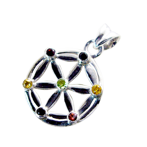 Multi Stone Featherlight French Silver multiple Maya antique multicolor Pendant Jewelry