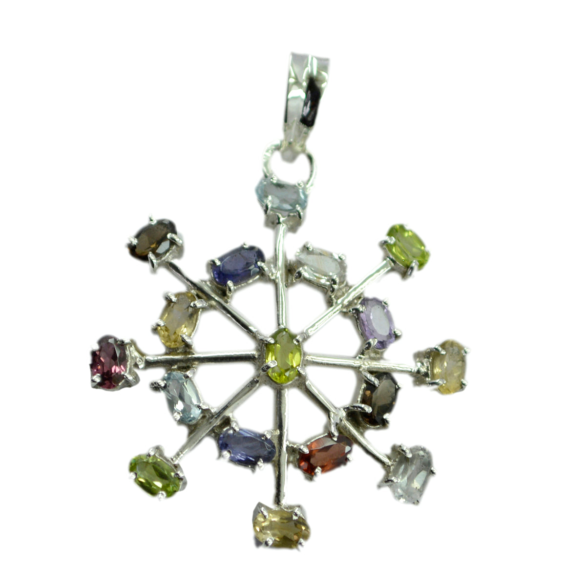 Multi Stone Eye-catching American Sterling Silver multiple multicolor Pendant