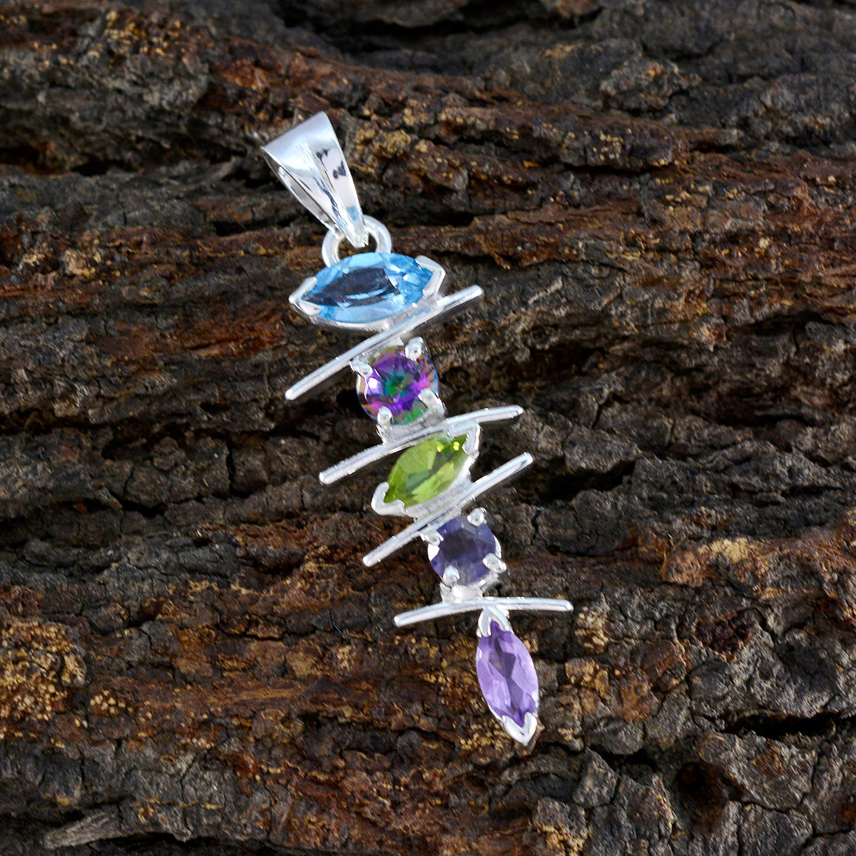 Multi Stone Tiny Moroccan 92.5 Silver Penta Daniela Abstract multicolor Pendant Jewellery Secondary image