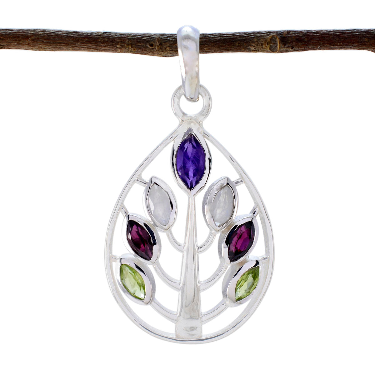 Multi Stone Tiny American Silver Hepta multicolor Pendant メイン画像