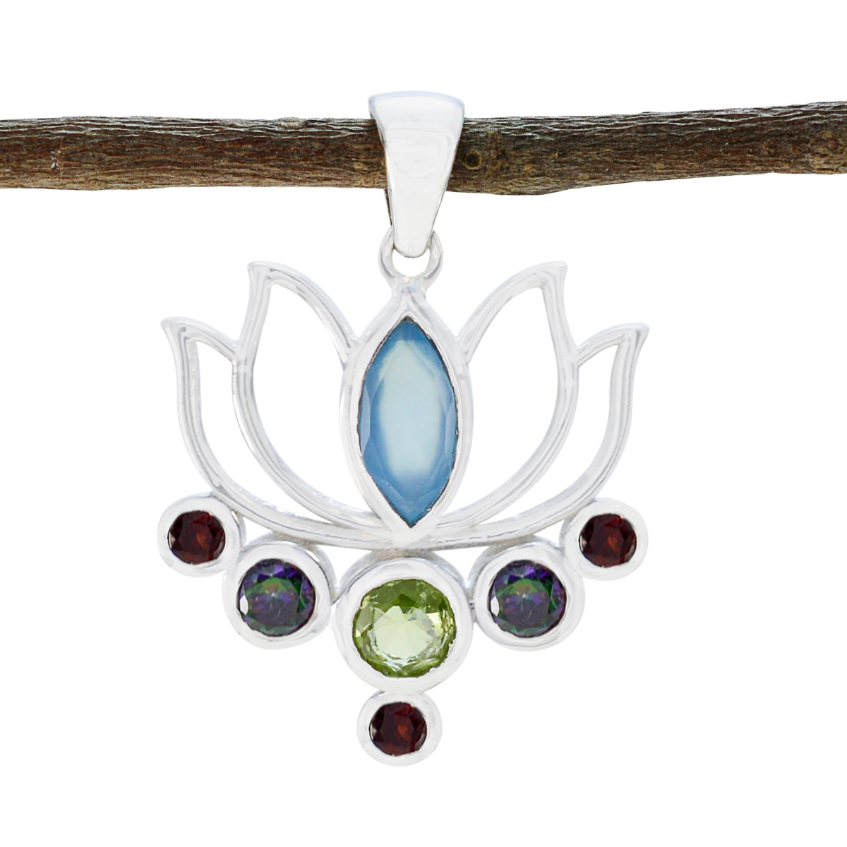 Multi Stone Dainty Russian Sterling Silver Hepta multicolor Pendant Image principale du produit