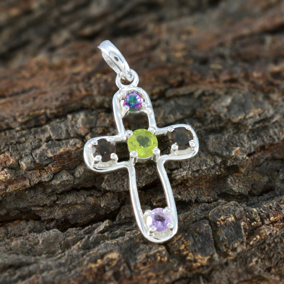 Multi Stone Dainty American 92.5 Silver quarter Camilla Bubble multicolor Pendant Jewellery