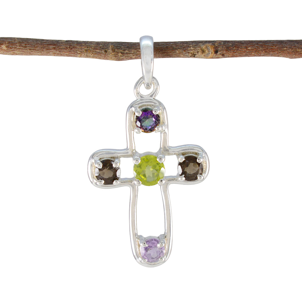 Multi Stone Dainty American 92.5 Silver quarter multicolor Pendant