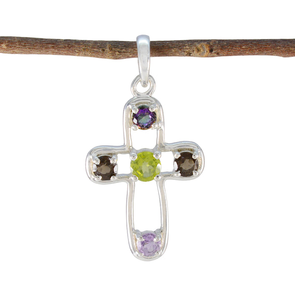 Multi Stone Dainty American 92.5 Silver quarter multicolor Pendant