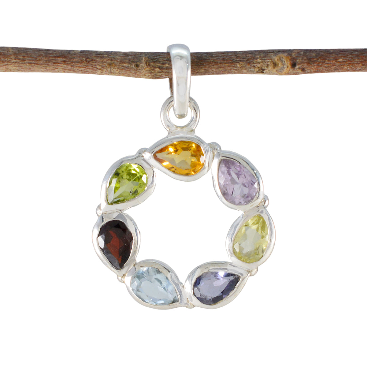 Multi Stone Dainty American Silver Hepta multicolor Pendant Immagine principale del prodotto