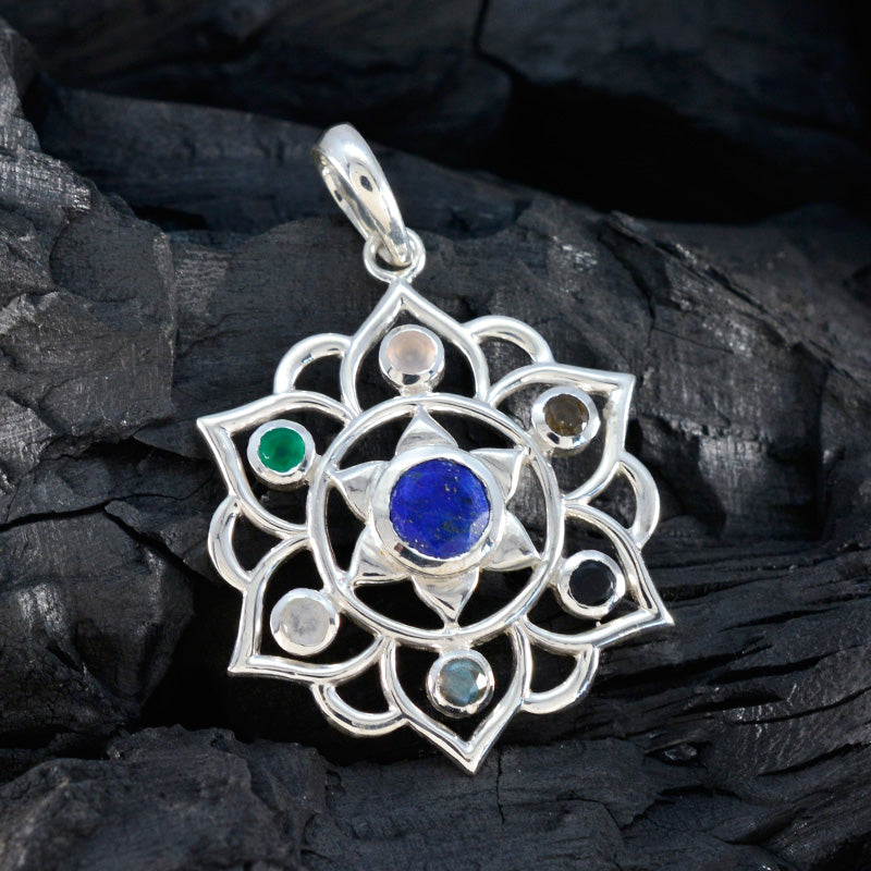 Multi Stone Classic Moroccan Sterling Silver Hepta Tereza Rope-Wire multicolor Pendant Jewellery