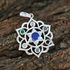 Multi Stone Classic Moroccan Sterling Silver Hepta Tereza Rope-Wire multicolor Pendant Jewellery