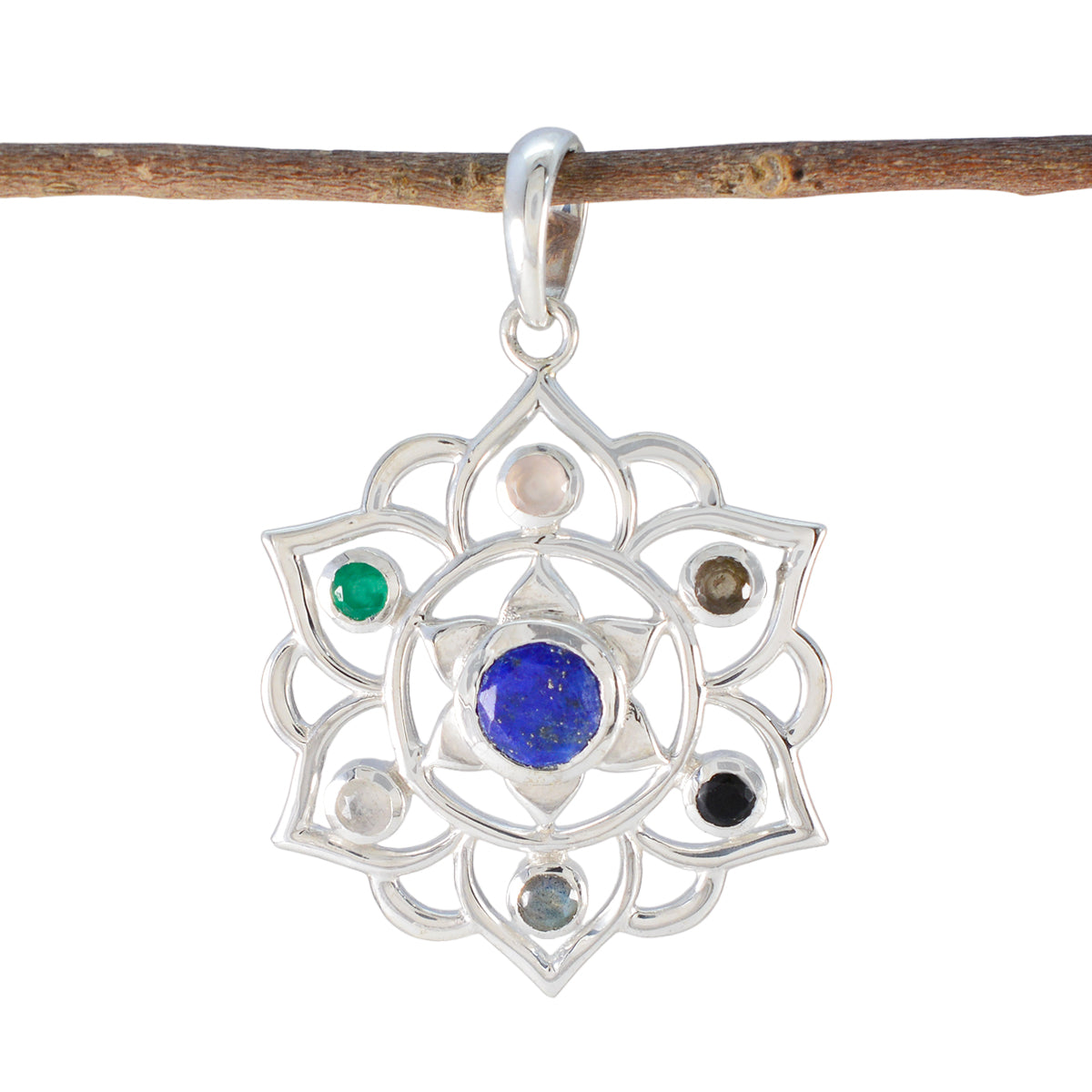Multi Stone Classic Moroccan Sterling Silver Hepta multicolor Pendant Image principale du produit