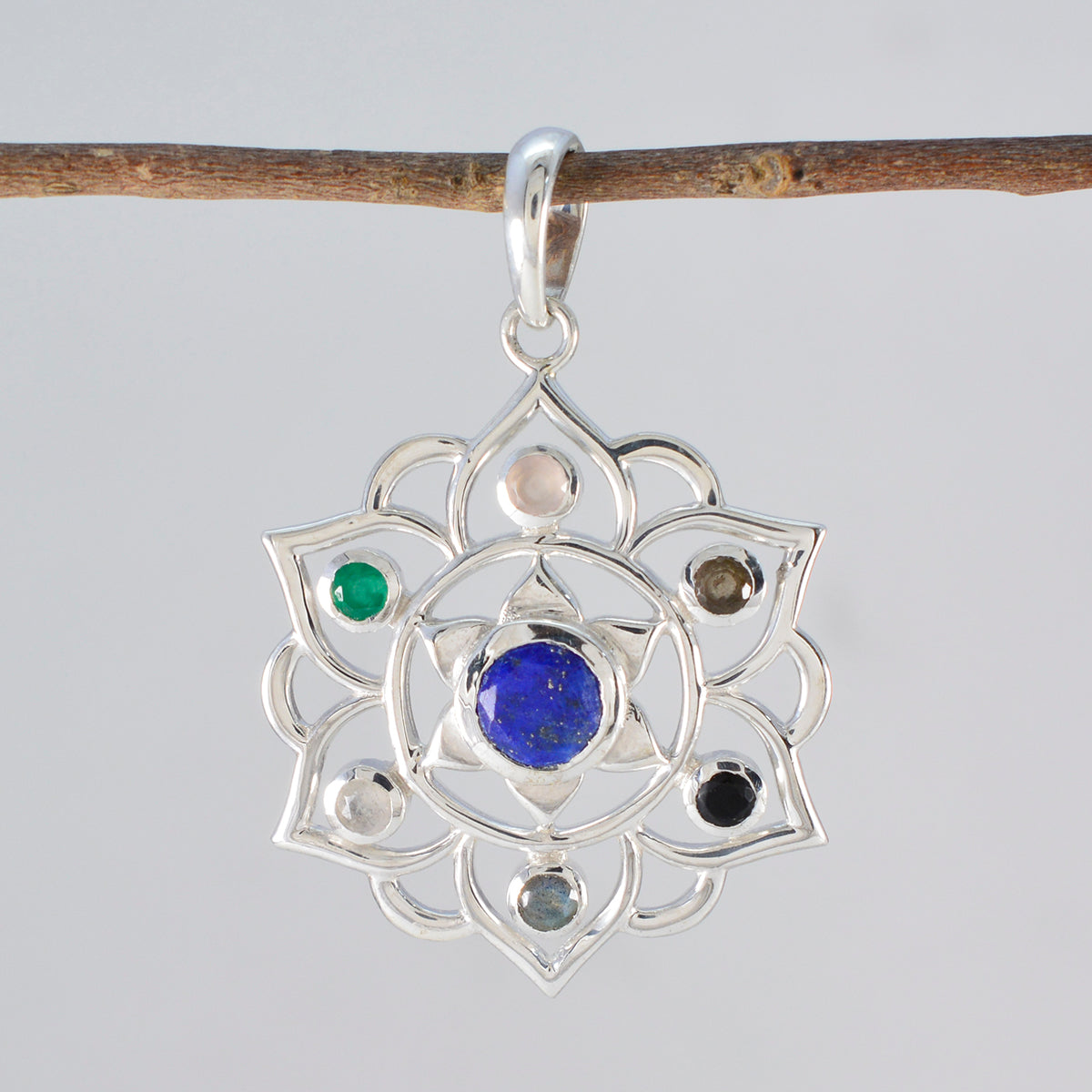Multi Stone Classic Moroccan Sterling Silver Hepta Tereza Rope-Wire multicolor Pendant Jewellery