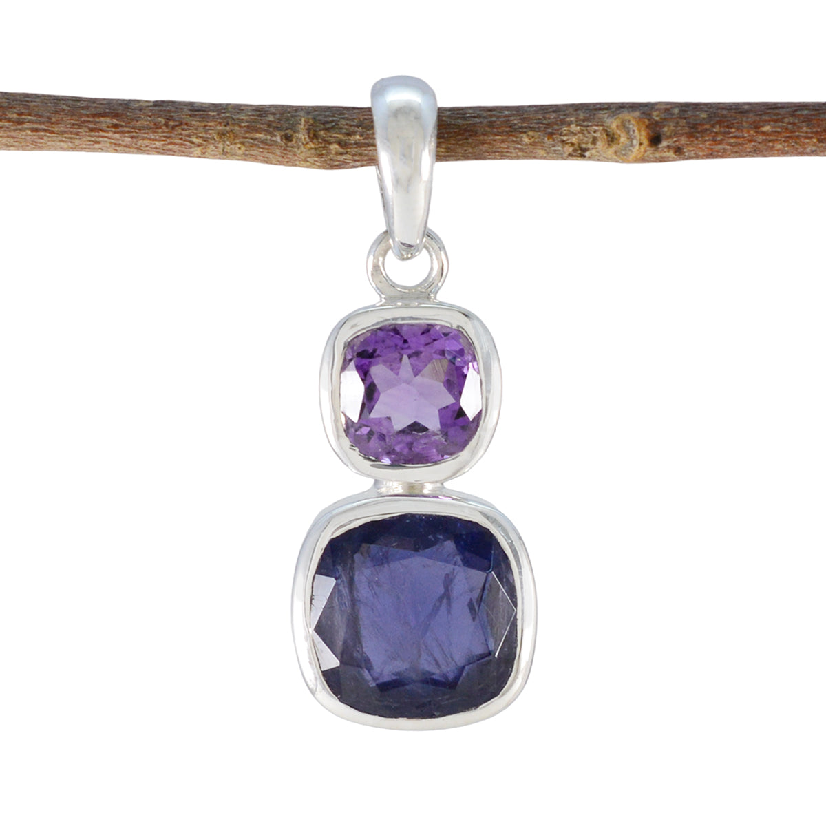 Multi Stone Whisper-thin Russian 92.5 Silver Toi et Moi multicolor Pendant