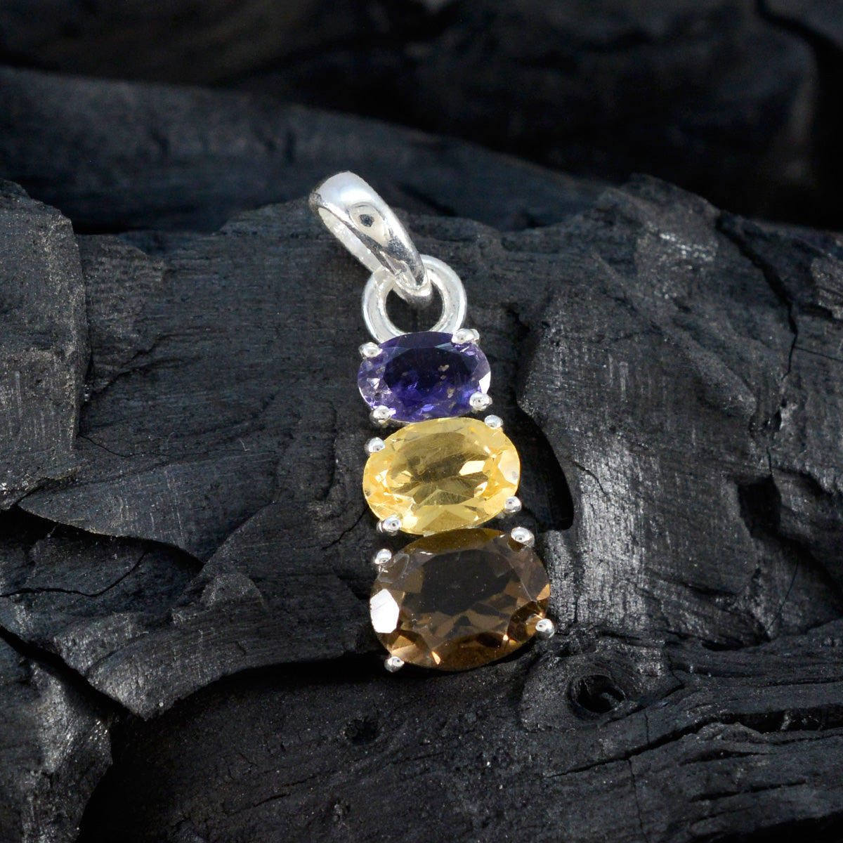 Multi Stone Minimalist Korean Silver Trilogy Ha-eun Modern multicolor Pendant Jewelry