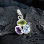 Multi Stone Elegant Korean Sterling Silver Trilogy Sakura Abstract multicolor Pendant Jewellery