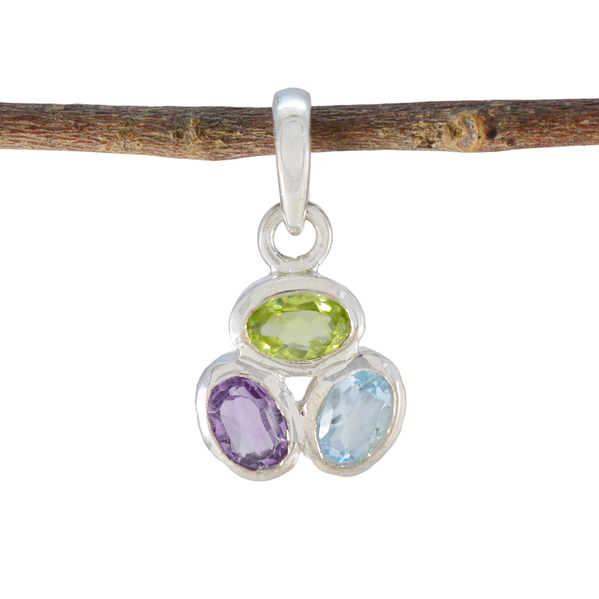 Multi Stone Elegant Korean Sterling Silver Trilogy multicolor Pendant