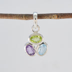 Multi Stone Elegant Korean Sterling Silver Trilogy Sakura Abstract multicolor Pendant Jewellery