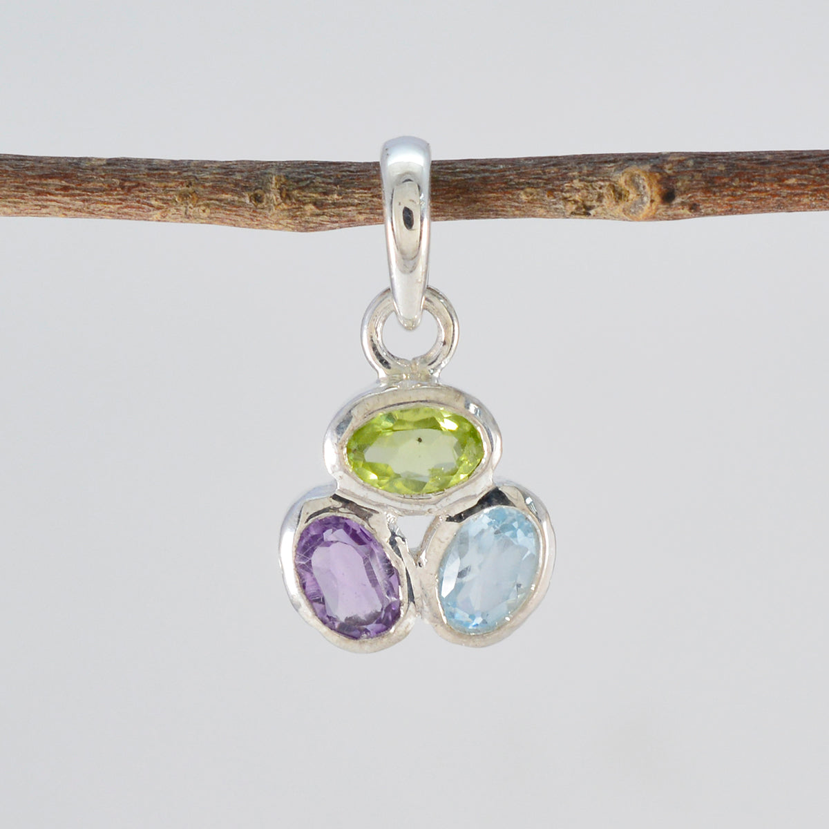 Multi Stone Elegant Korean Sterling Silver Trilogy Sakura Abstract multicolor Pendant Jewellery