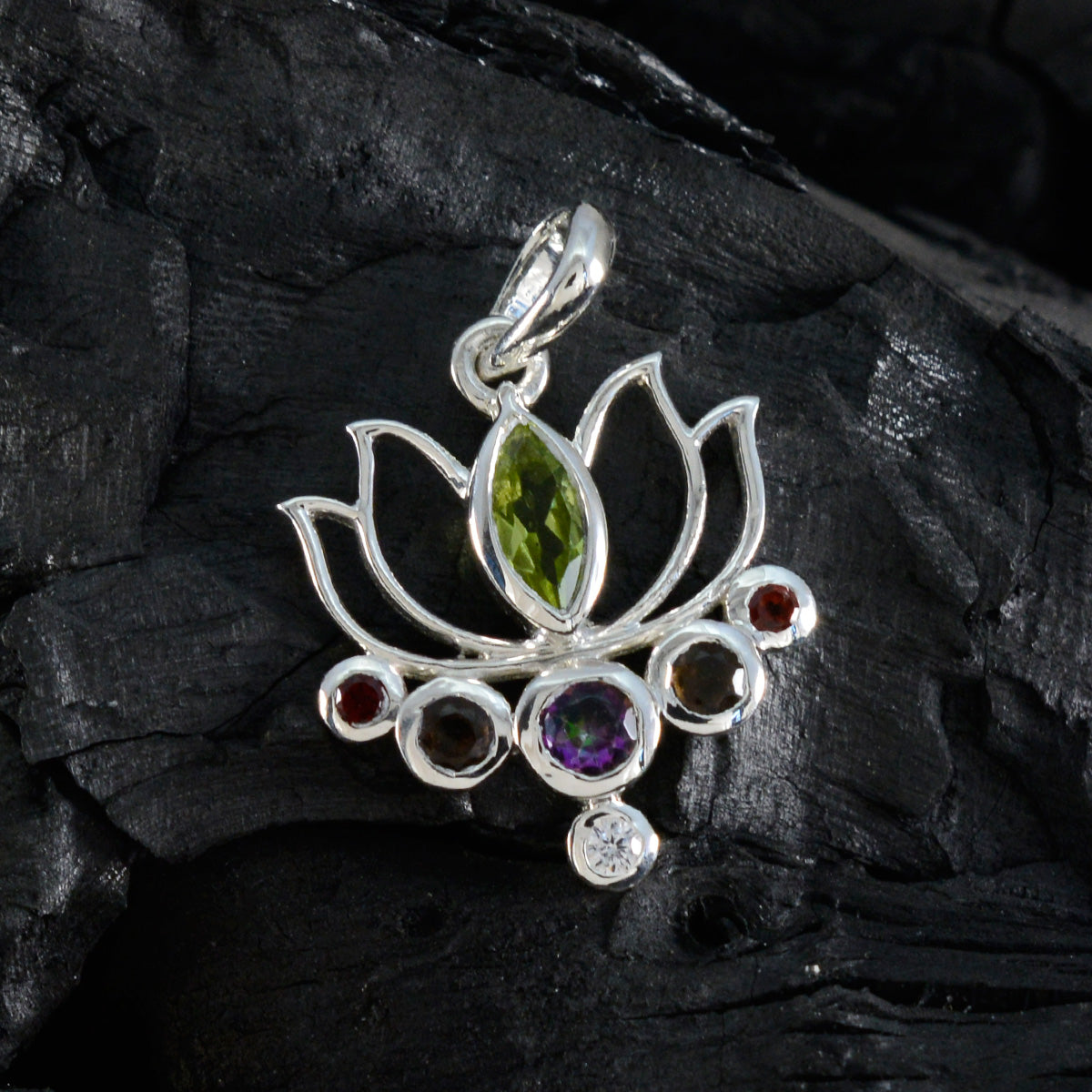 Multi Stone Dainty Russian 925 Silver Hepta Valentina Rope-Wire multicolor Pendant Jewelry