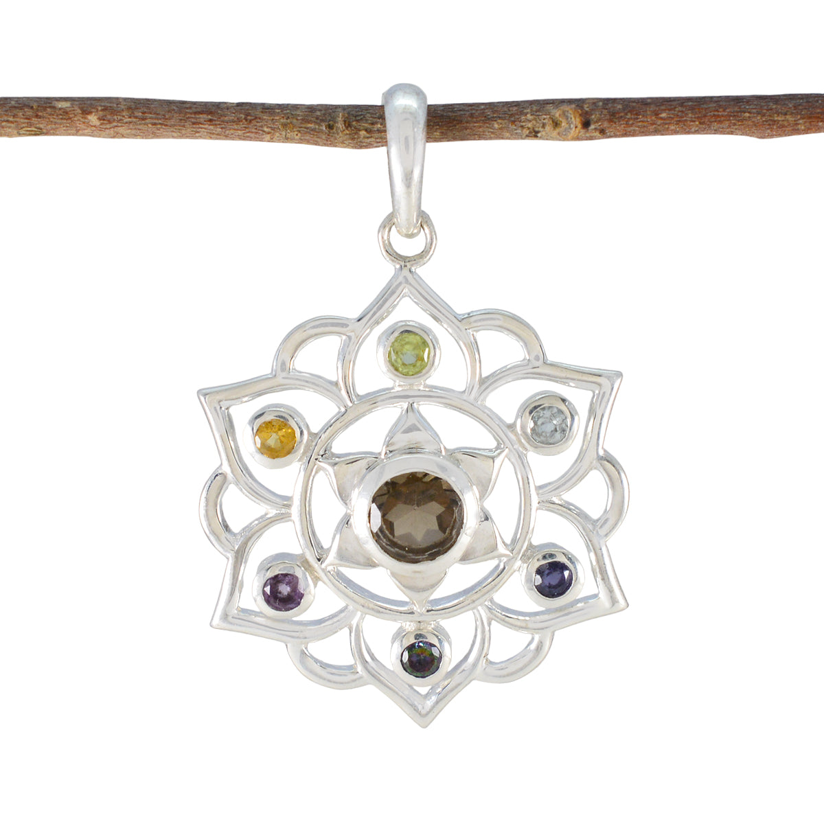 Multi Stone Classic Mexican 925 Silver Hepta multicolor Pendant Hoofdafbeelding