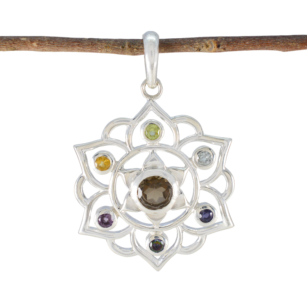 Multi Stone Classic Mexican 925 Silver Hepta multicolor Pendant