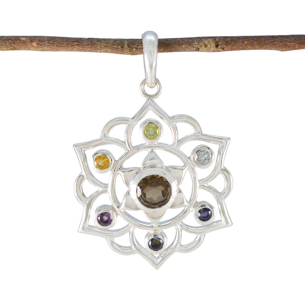 Multi Stone Classic Mexican 925 Silver Hepta multicolor Pendant