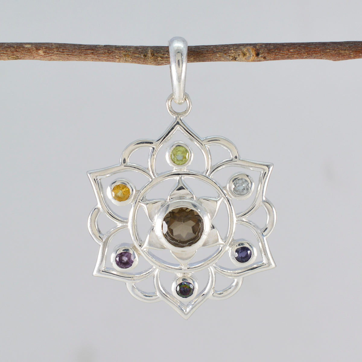Klassieke Mexicaanse 925 zilveren Hepta Sophia touw-draad hanger met meerdere stenen, veelkleurig Secundaire afbeelding