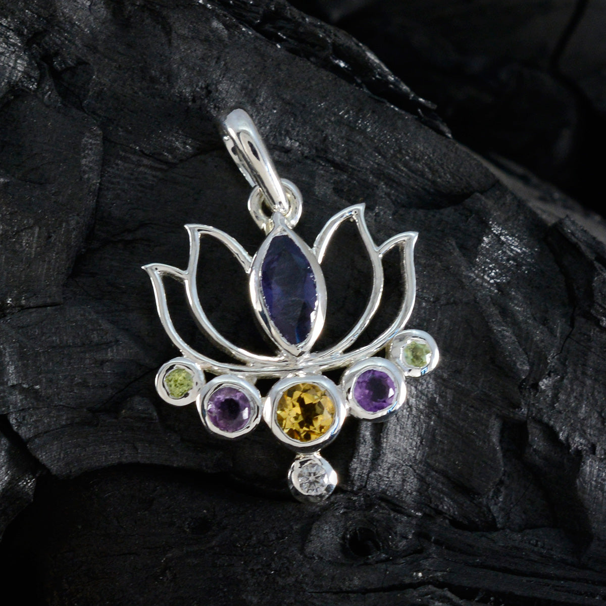 Multi Stone Dainty Moroccan 92.5 Silver Hepta Victoria Rope-Wire multicolor Pendant Jewellery