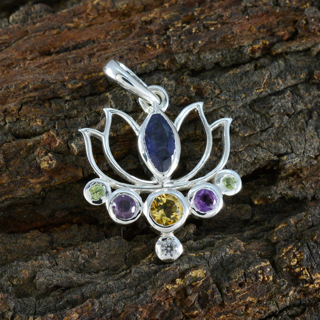 Multi Stone Dainty Moroccan 92.5 Silver Hepta Victoria Rope-Wire multicolor Pendant Jewellery